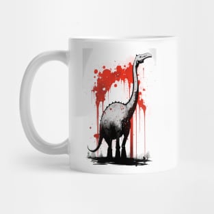 Brontosaurus Ink Painting Black and White and Red Mug